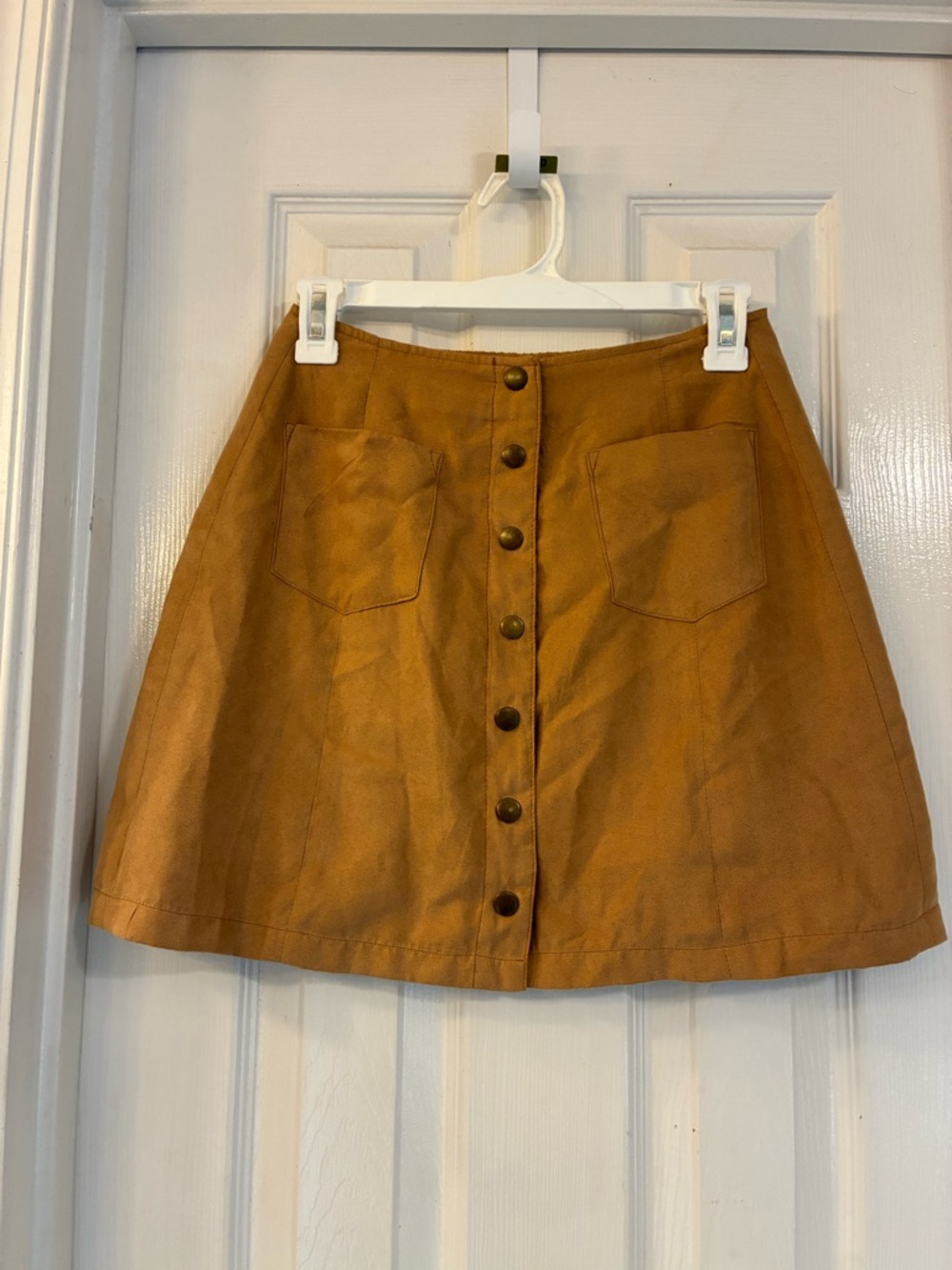 Button-Front Circle Skirt in Camel Brown